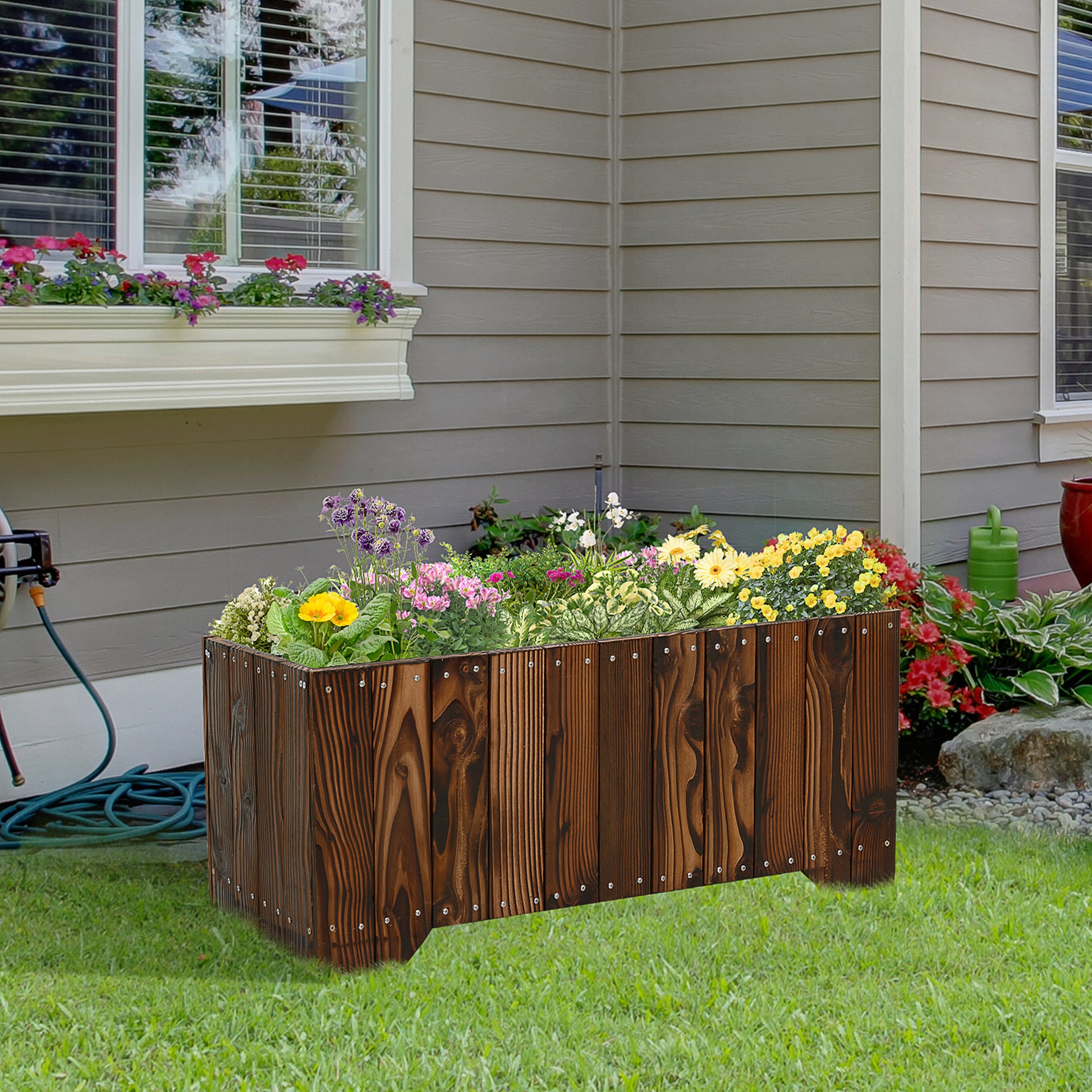 37.5"x15"x15.75" Raised Garden Bed, Wooden Planters for Outdoor Plants, Rectangle Vegetable Planter Box for Patio Deck Balcony Outdoor Gardening