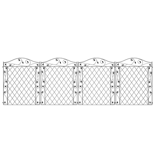 Outdoor Metal Garden Fence Panels, Border Edging for Yard, Patio, 4 Pack, Wavey Vines