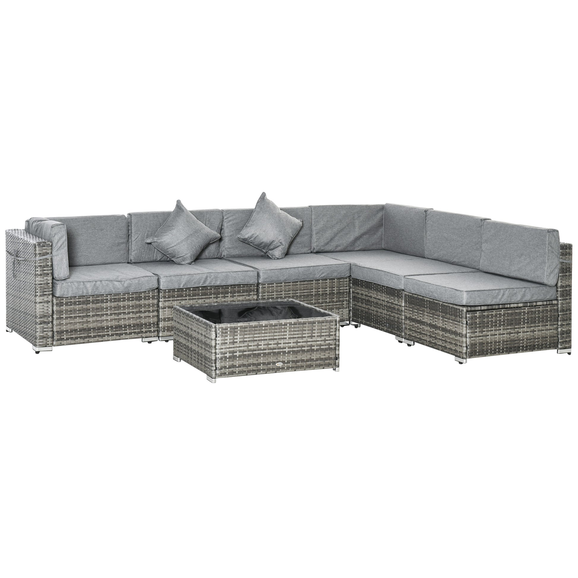 7 Pcs Garden Furniture Pe Rattan Wicker Sofa Sectional Grey