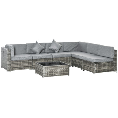 7 Pcs Garden Furniture Pe Rattan Wicker Sofa Sectional Grey