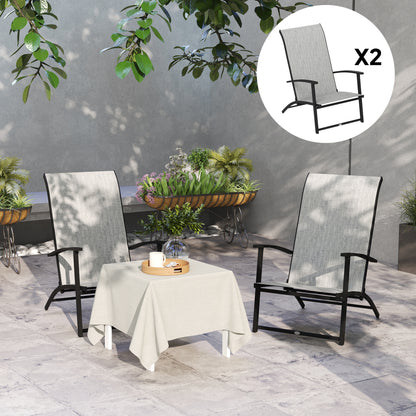 Set of 2 Folding Lawn Chairs, Outdoor Folding Chairs with Armrests, High Backrest for Backyard Balcony, Grey