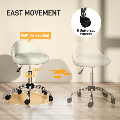 Salon Stool, Adjustable Rolling Stool, White