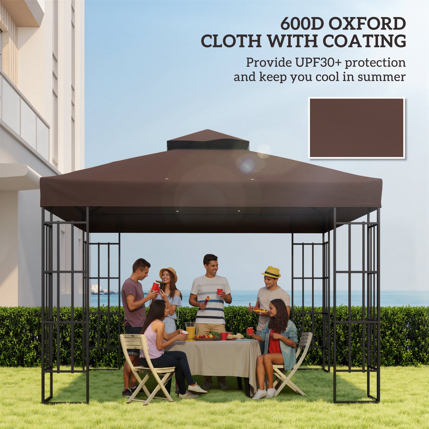 10' x 10' Gazebo Canopy Replacement Cover, 2-Tier Garden Gazebo Roof Replacement, UPF30+, TOP COVER ONLY, Coffee
