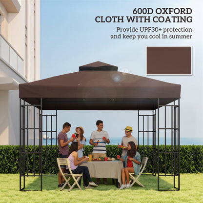 10' x 10' Gazebo Canopy Replacement Cover, 2-Tier Garden Gazebo Roof Replacement, UPF30+, TOP COVER ONLY, Coffee