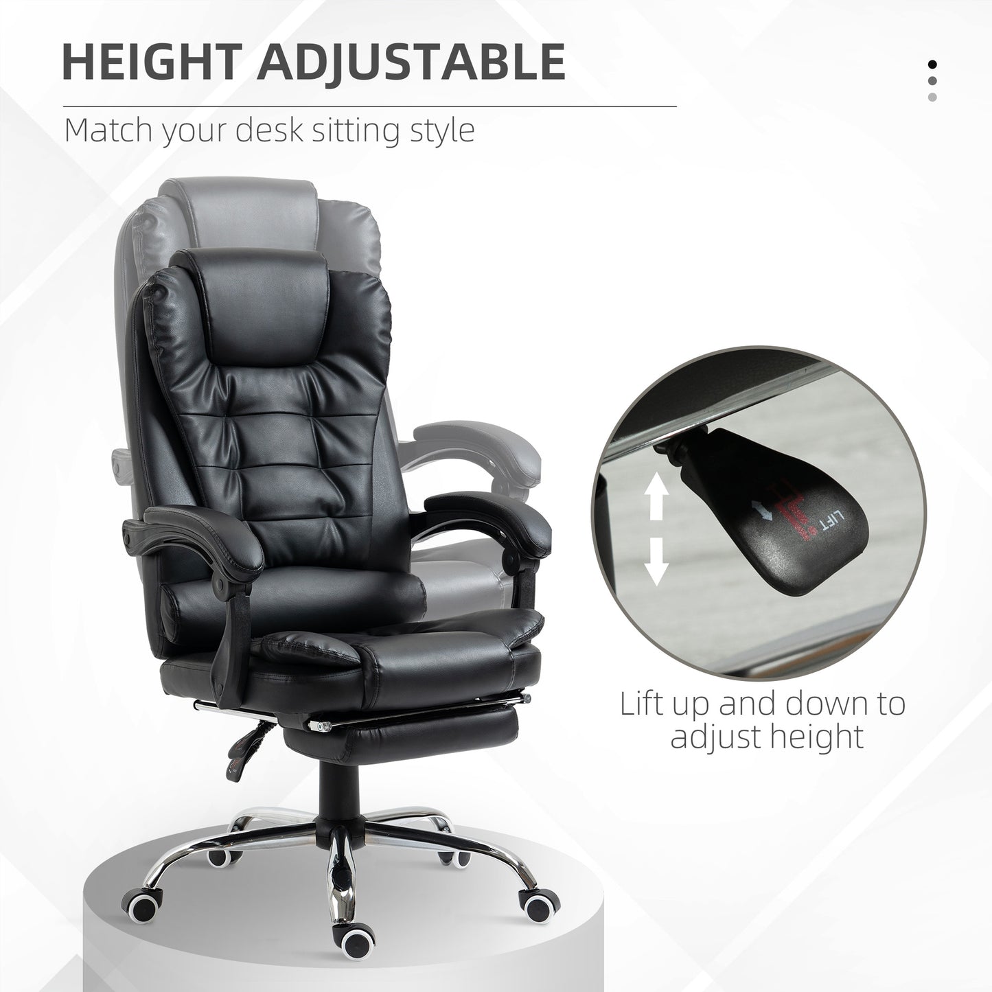 Ergonomic Office Chair with Back Support, PU leather Executive Office Chair with High Back, Retractable Footrest, Black