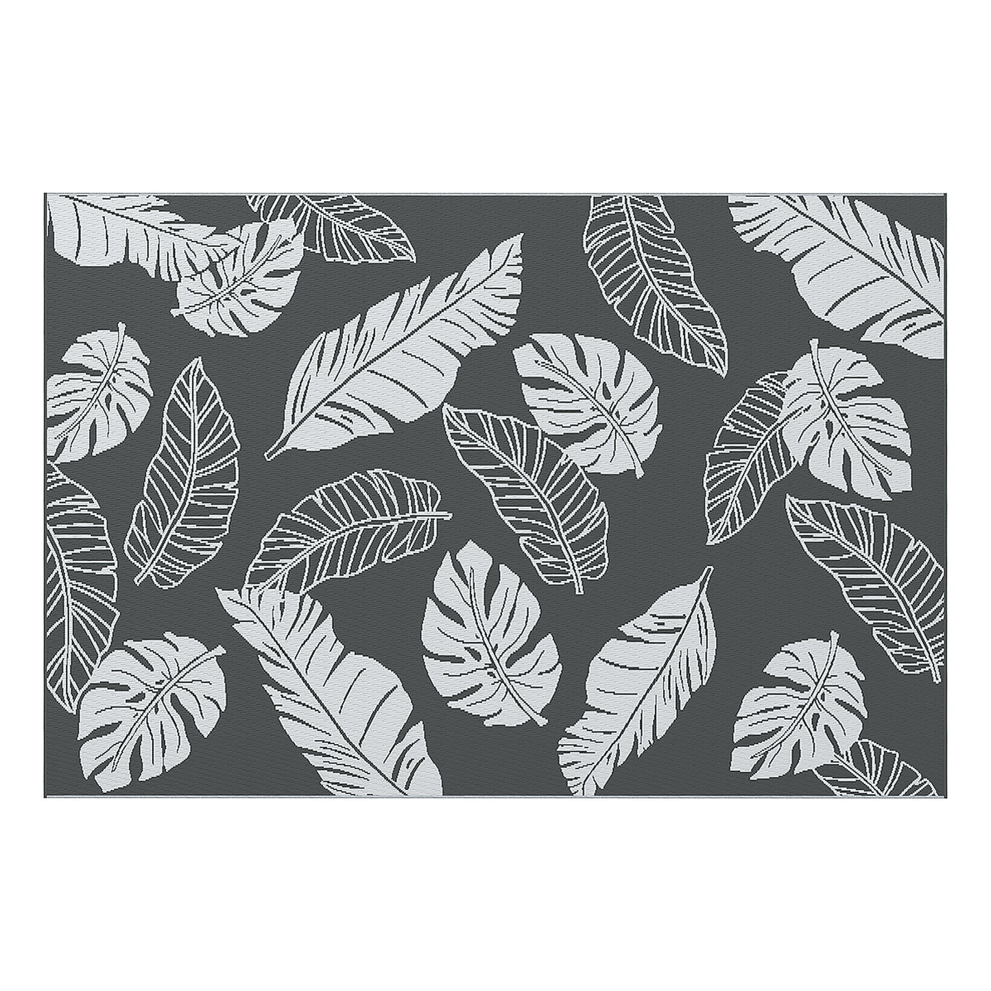 Reversible Outdoor RV Rug, Patio Floor Mat, 6' x 9' Plastic Rug for Backyard, Deck, Beach, Camping, Grey and White