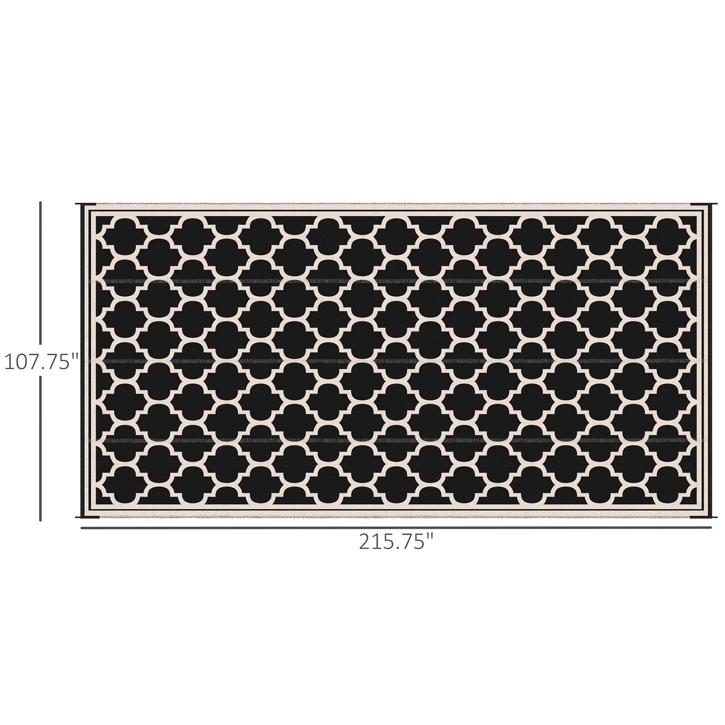 Reversible Outdoor RV Rug, 9' x 18' Patio Floor Mat, Plastic Straw Rug for Backyard, Deck, Picnic, Beach, Camping, Black and Beige