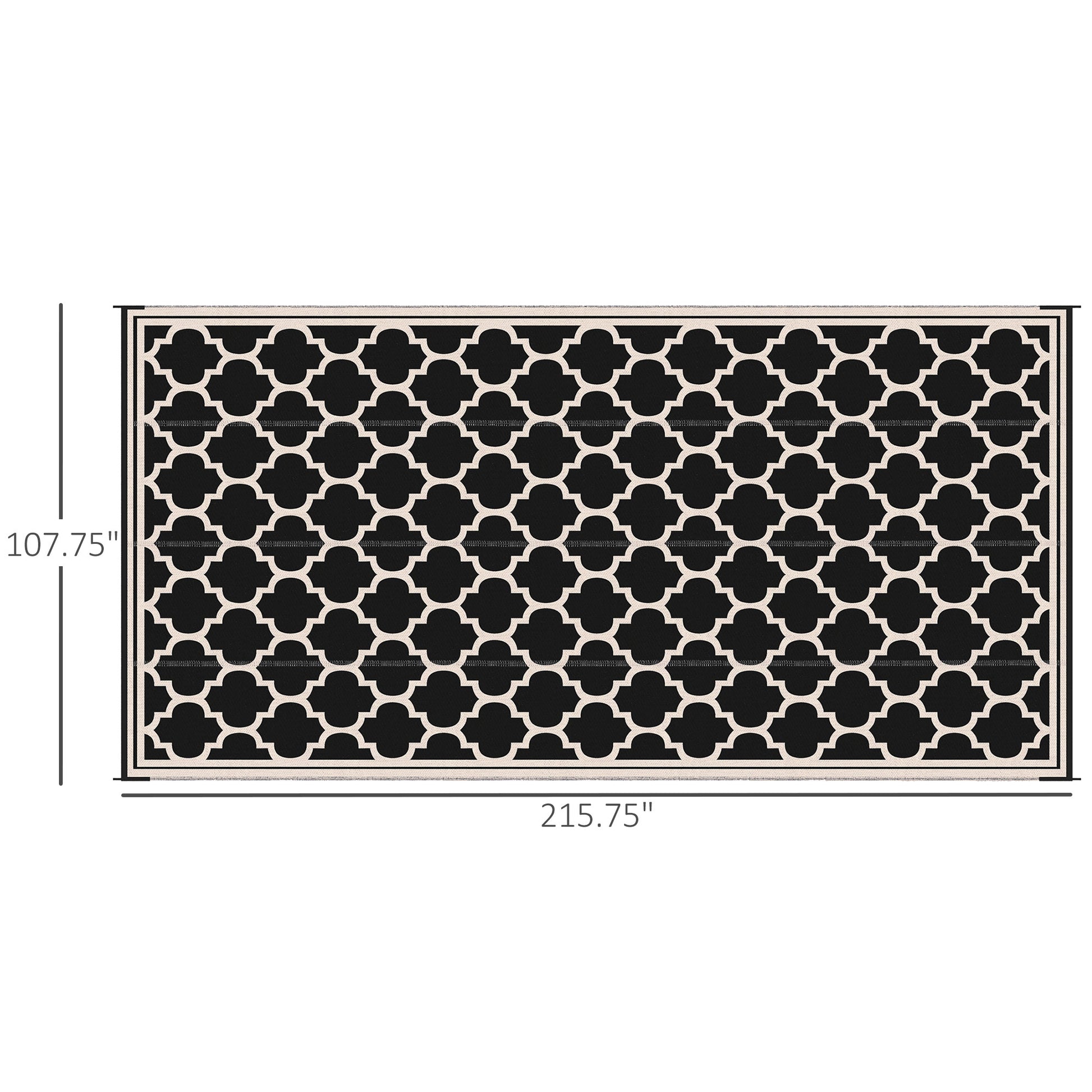Reversible Outdoor RV Rug, 9' x 18' Patio Floor Mat, Plastic Straw Rug for Backyard, Deck, Picnic, Beach, Camping, Black and Beige
