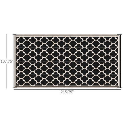 Reversible Outdoor RV Rug, 9' x 18' Patio Floor Mat, Plastic Straw Rug for Backyard, Deck, Picnic, Beach, Camping, Black and Beige