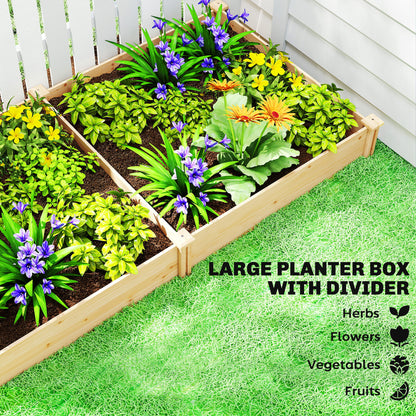 Wooden Raised Garden Bed, Outdoor Planter Box with Divider and Open Bottom for Flowers, Herbs, Vegetables, DIY Painting