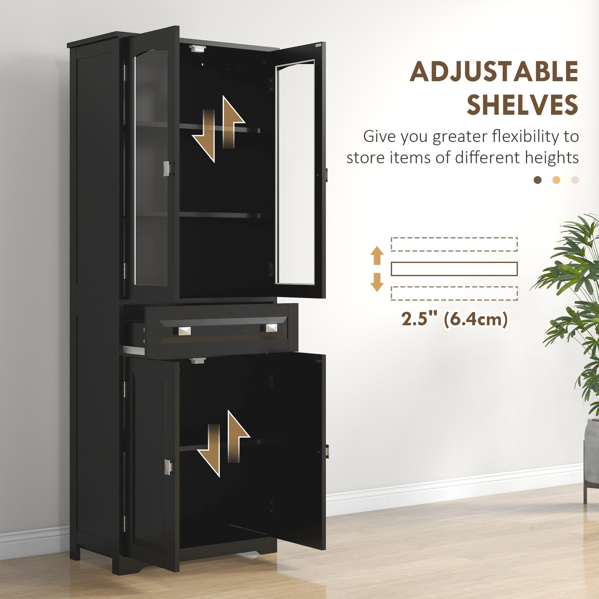 63" 4-Door Kitchen Pantry Cabinet, Freestanding Storage Cabinet Cupboard with Adjustable Shelves, Black