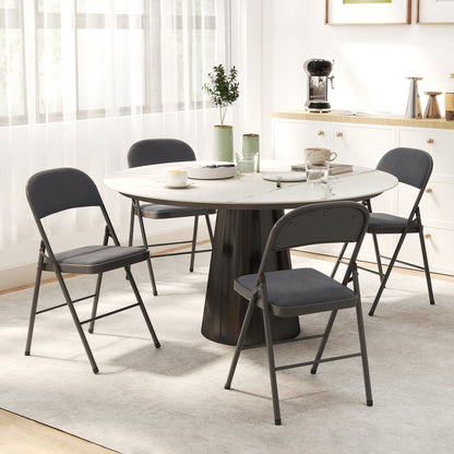 4 Pack Folding Chairs with Padded Seats, Velvet Portable Party Chairs with Steel Frame, Dark Grey