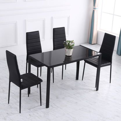 Rectangular Kitchen Table for 4 People, Dining Table with Tabletop Tempered Glass for Dining Room, Living Room, Black