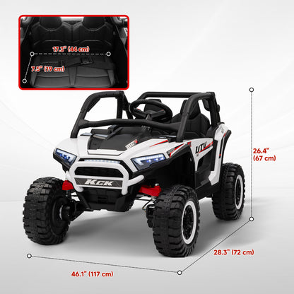 Qaba 2 Seater 24V 7AH Ride on Truck, Electric Car for Kids with Spring Suspension, Remote Lights, Horn, Music, White