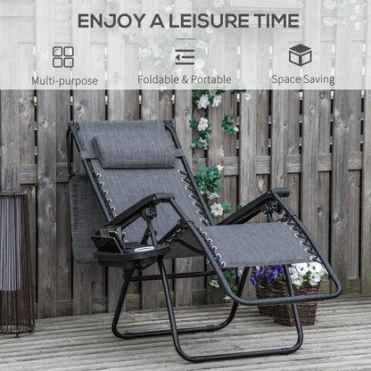 Outdoor Zero Gravity Reclining Lounger Chair with Canopy Shade, Side Tray, Cupholder, Light Grey
