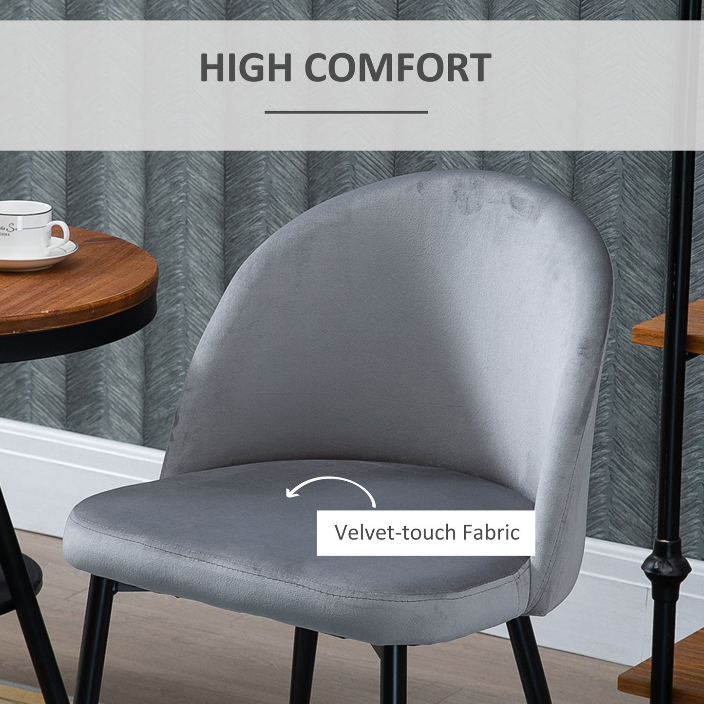 Set of 2 Mid-Back Dining Chair, Mid-Back Velvet-touch Upholstery Kitchen Chair for Living Room Dining Room, Dark Blue