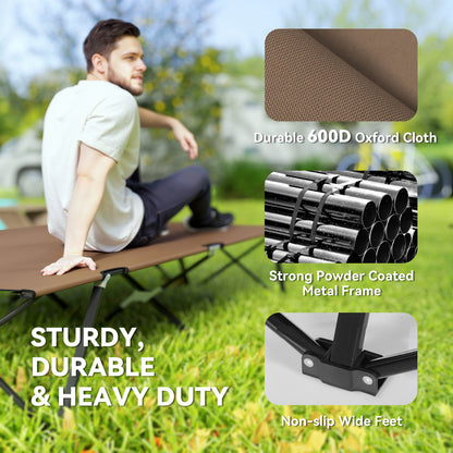 76" Two Person Folding Camping Cot Outdoor Portable Double Cot Wide Military Sleeping Bed w/ Carrying Bag Khaki