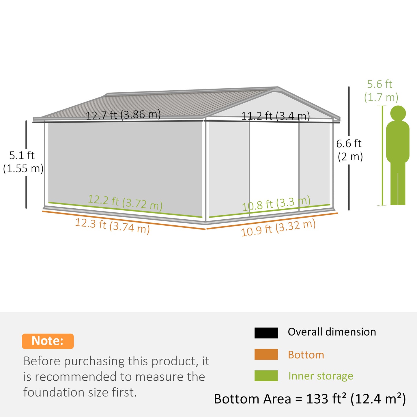 11' x 13'Garden Storage Shed w/ Foundation Kit Metal Tool Storage House w/ Double Doors Yellow