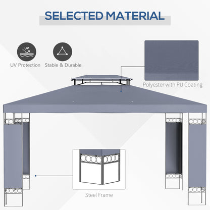 10' x 13' Outdoor Gazebo, Double Roof Patio Gazebo Canopy Shelter with Screen Decorate Corner Frame, Grey