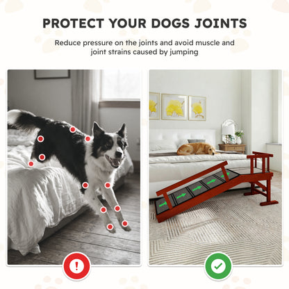 Wooden Dog Ramp for Large Dogs, 49" Long, with Non-slip Rug, Removable Guardrails for Couch, Bed, Brown