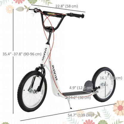 Aosom Kids Kick Scooter for 5+ Year Old, Kids Ride on Toy w/ 16'' Inflatable Wheel Dual Brakes, White