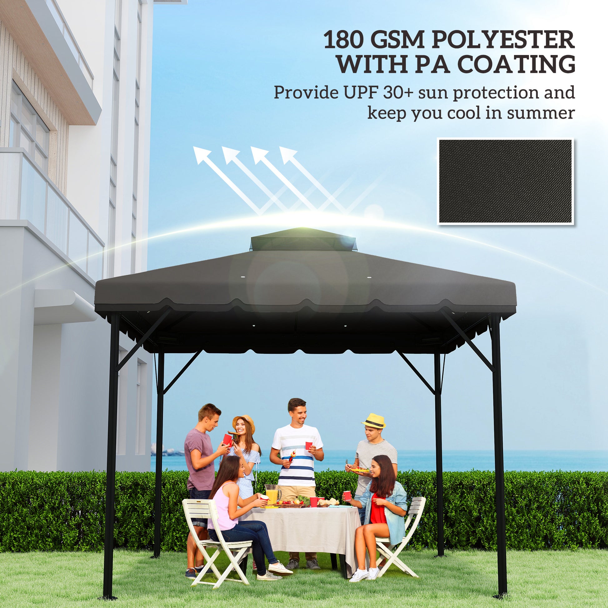 10' x 10' Gazebo Canopy Replacement, Double-Tier Outdoor Gazebo Cover Top Roof, TOP ONLY, Light Grey/Dark Grey