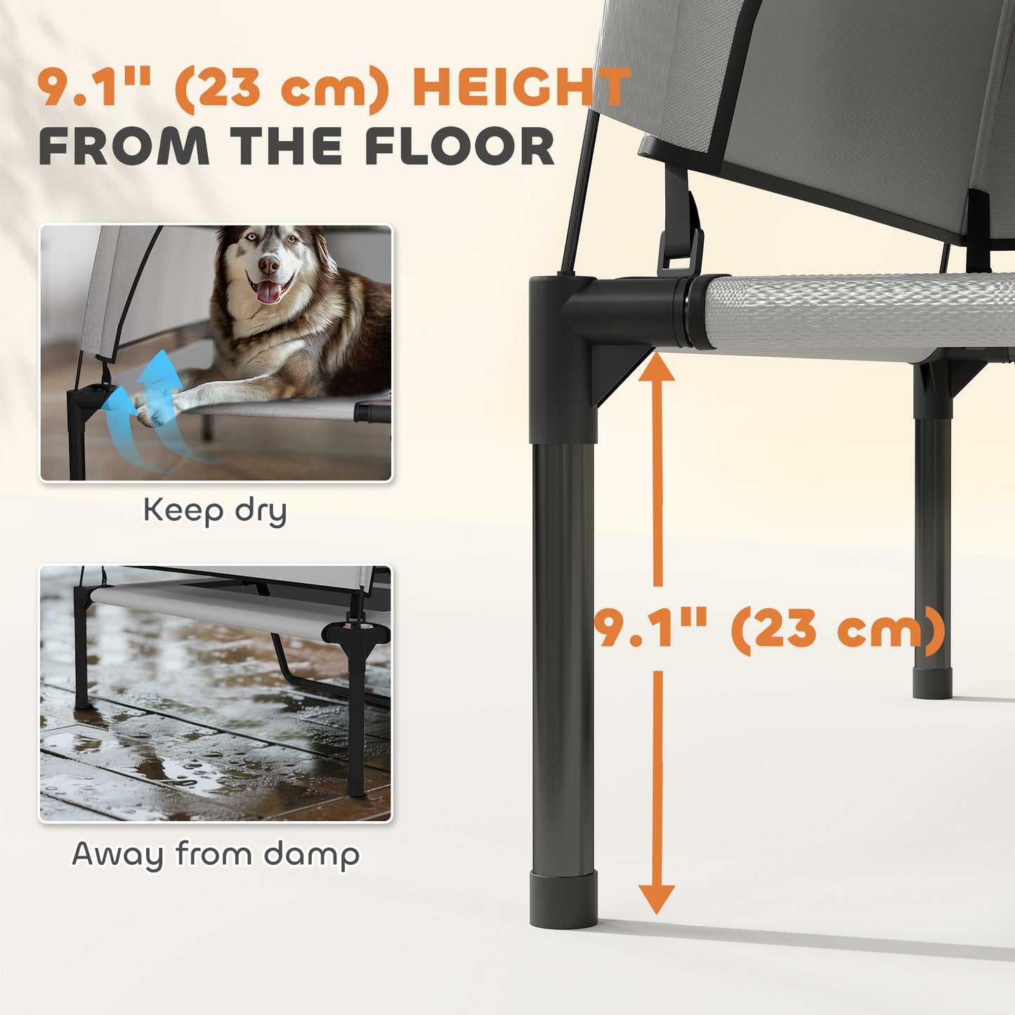 Elevated Dog Bed with Removable Canopy, Portable Outside Raised Pet Cot, Storage Bag, 48" x 36" x 37"