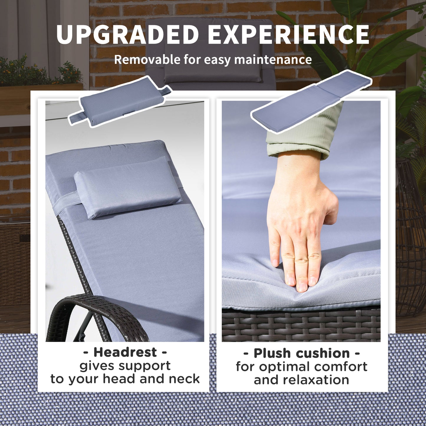 Outdoor Lounger, Deck Lounge Chair with Headrest, 5-Level Adjustable, Backrest, Wheels, Deep Coffee and Silver Grey
