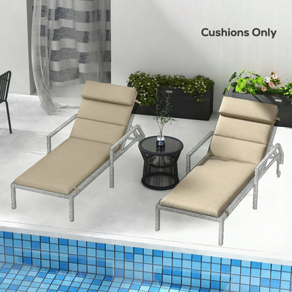 Patio Chaise Lounge Chair Cushions Replacement Sun Lounger Pads with Headrest and Ties, Set of 2, Beige