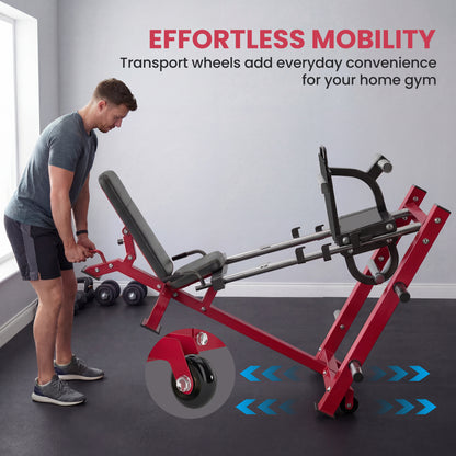 Soozier Leg Press Machine with Wheels and Calf Block, Adjustable Squat Machine for Home Gym, 1000 lbs Capacity