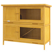 Wood Rabbit Hutch with 2 Large Main House, Ramp, Trays, Yellow