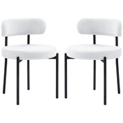 2 Pieces Kitchen Chairs, Modern Dining Chairs w/ Berber Fleece Upholstery and Steel Legs for Living Room, Cream White