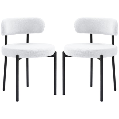 2 Pieces Kitchen Chairs, Modern Dining Chairs w/ Berber Fleece Upholstery and Steel Legs for Living Room, Cream White