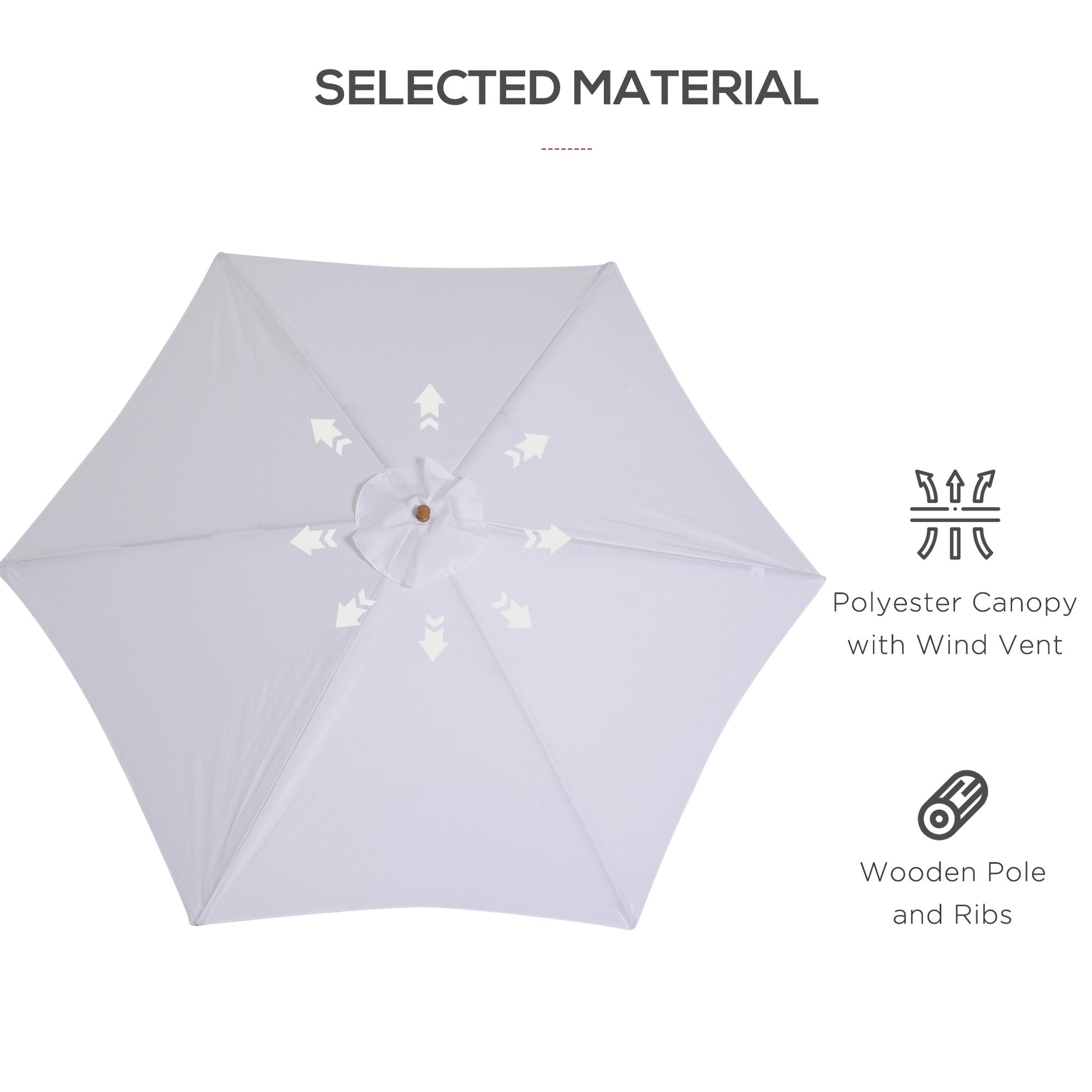 ⌀9' x 8' H Patio Umbrella, Market Umbrella with Hardwood Frame and Wind Vent, Outdoor Beach Parasol, White