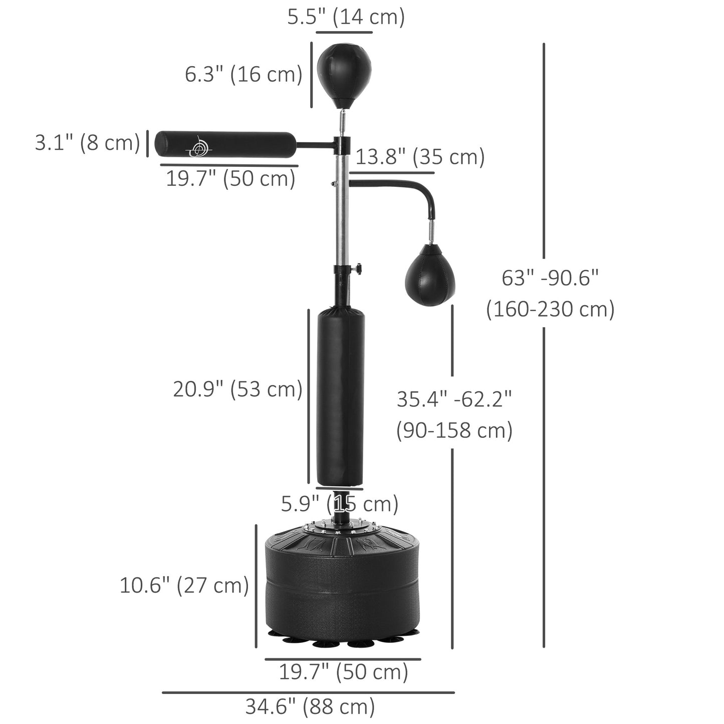 Soozier 4-in-1 Free Standing Punching Bag, Height Adjustable Boxing Bag with 2 Speed Balls, 360° Reflex Bar, Black