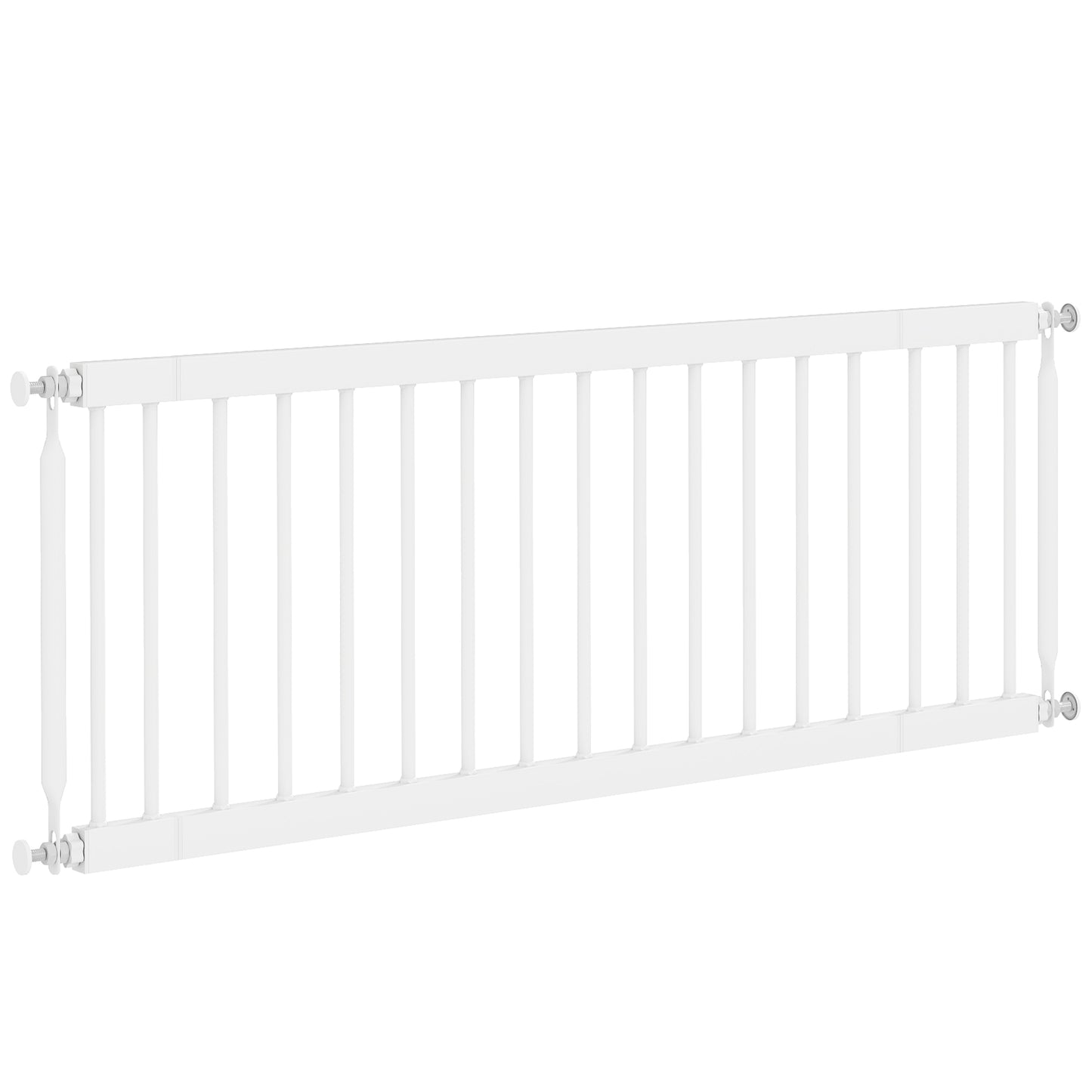 26"-37" Dog Gate, Adjustable Pet Gate, Fits 14" Tall with 2 Extension, Pressure Mount Kit for Stairs and Doorways, White
