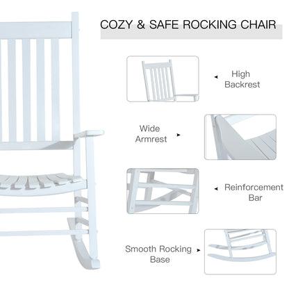 Wooden White Porch Rocking Chair Patio Rocking Single Leisure Reclining Seat Armchair
