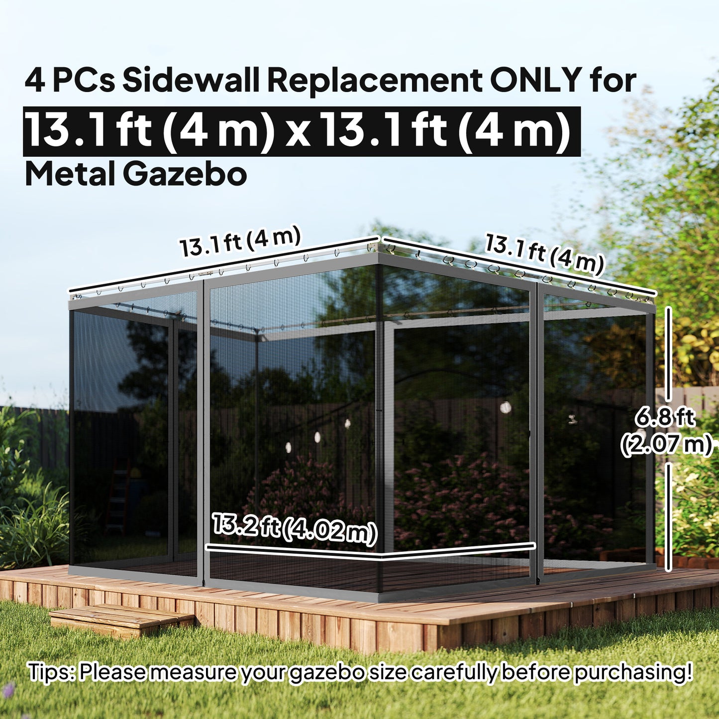 Replacement Mosquito Netting for Gazebo 13' x 13' Black Screen Walls for Canopy with Zippers, Dark Grey