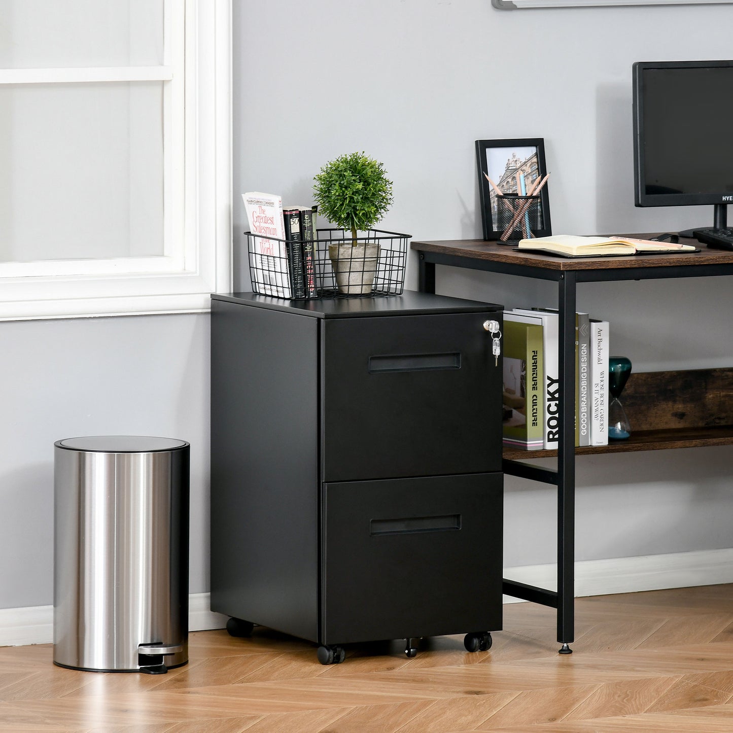 File Cabinet, Vertical Filing Cabinet with Adjustable Partition for A4 Letter Size, Lockable for Office, Black