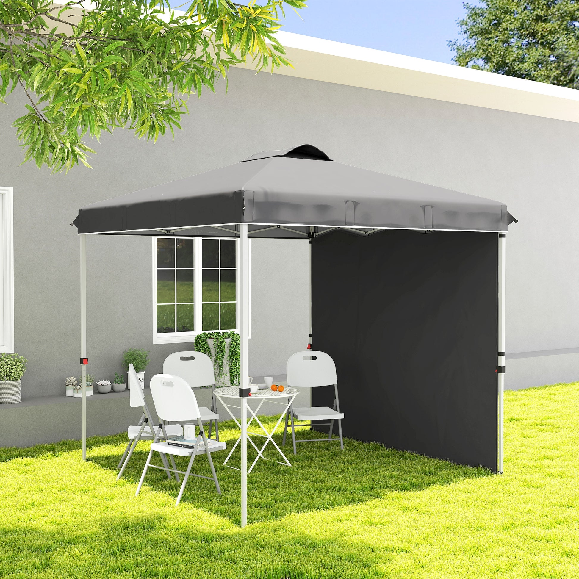 8 x 8 ft Pop Up Canopy with 1 Sidewall, Carry Bag and 4 Sand Bags, Height Adjustable Instant Sun Shelter, Dark Grey