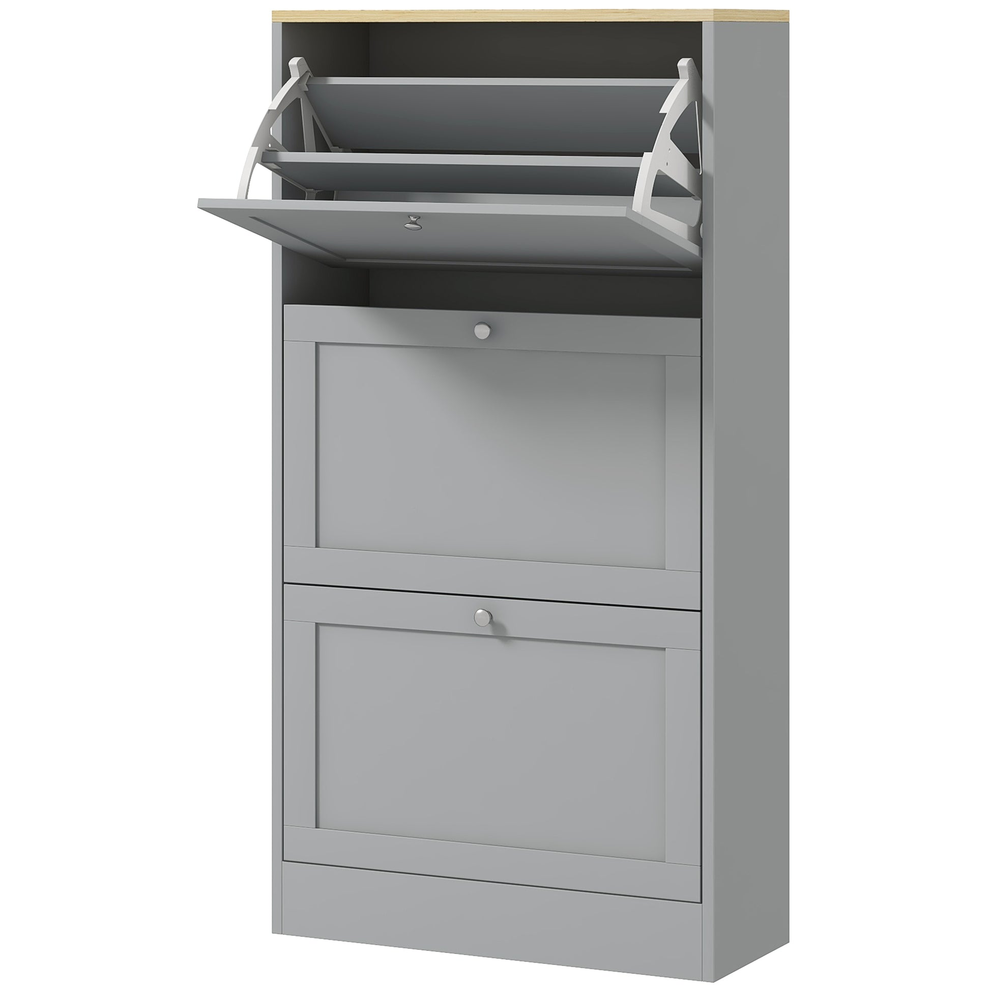 Modern Shoe Storage with 3 Flip Drawers and Adjustable Shelves, Shoe Cabinet Organizer for 12-18 Pairs of Shoes, Grey