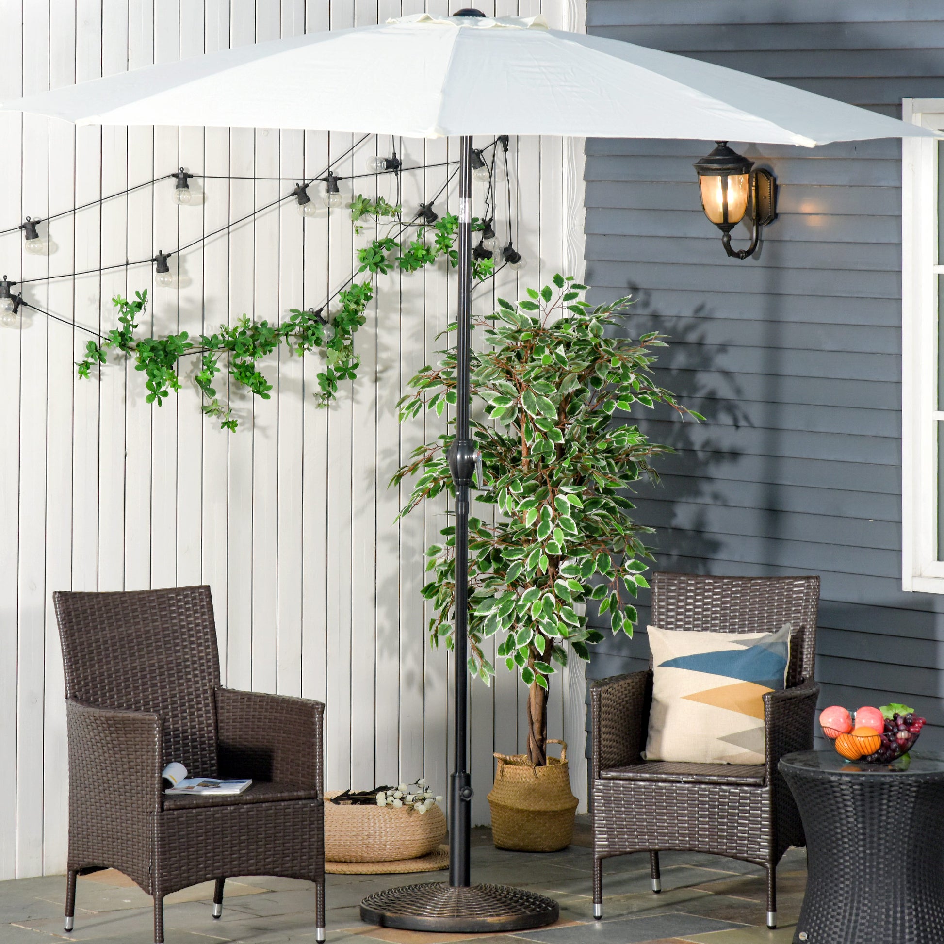 55 lbs Round Cement Patio Umbrella Base 21" Heavy Duty HDPE Parasol Umbrella Stand Holder with Rattan Design for Patio, Outdoor, Backyard, Bronze