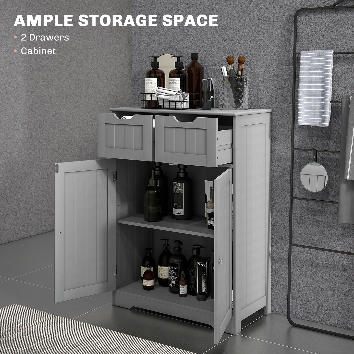 Bathroom Cabinet, Bathroom Storage Cabinet with 2 Drawers, Adjustable Shelf for Living Room, Entryway, Grey