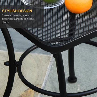 Square Outdoor Side Table, Metal Outdoor Patio Table, Garden Coffee Side Bistro Tables with Mesh Grid Top for Balcony, Porch, Backyard, 17.7" x 17.7" x 19.7", Black