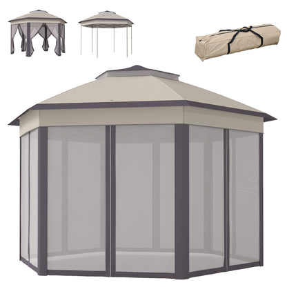13' x 13' Pop Up Canopy Tent with Netting and Carry Bag, Instant Sun Shelter, Coffee and Beige