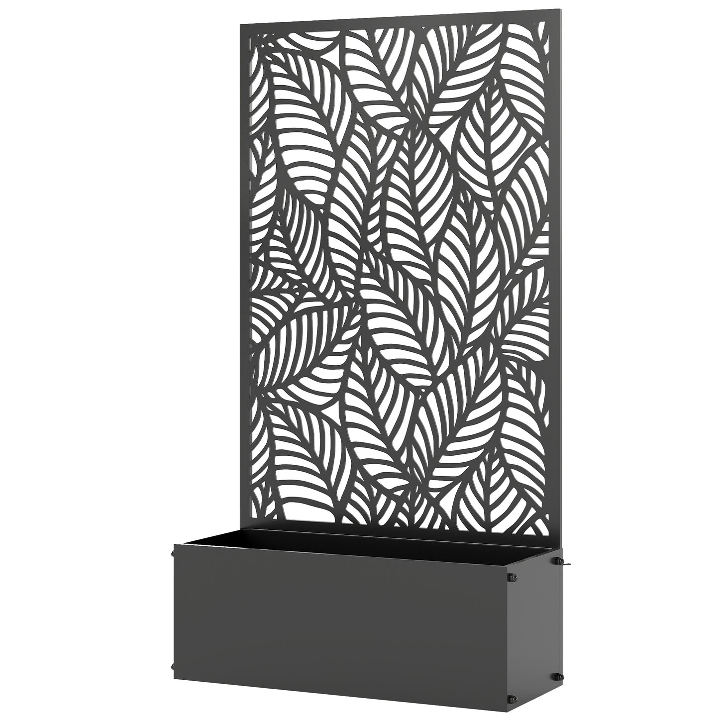 Metal Planter Box with Trellis, 44.5" Raised Garden Bed with Trellis Privacy Screen for Climbing Plants, Leaves Cut-Out