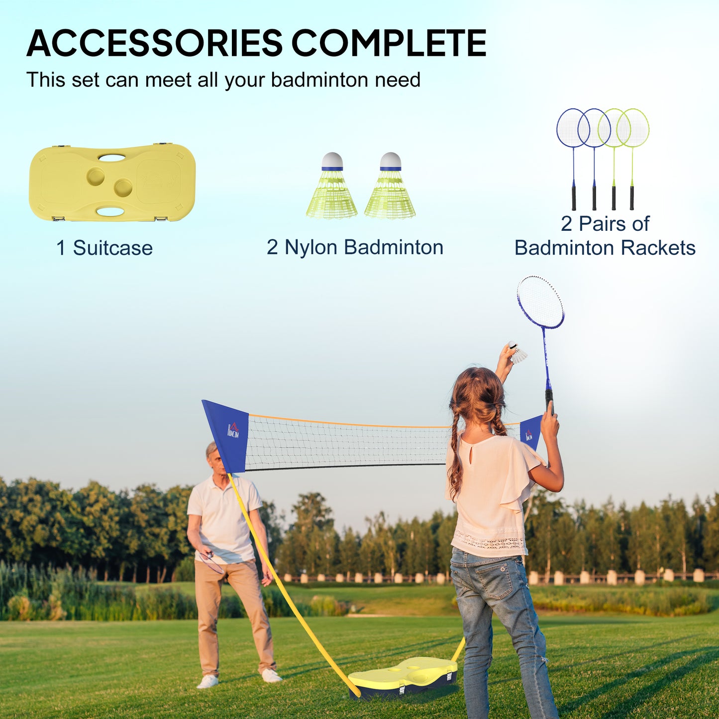 Portable Badminton Net Set with 9.5x5 ft Net, Foldable Badminton Net with 2 Shuttlecocks, 2 Badminton Rackets and 1 Suitcase, for Indoor Outdoor, Beach, Backyard