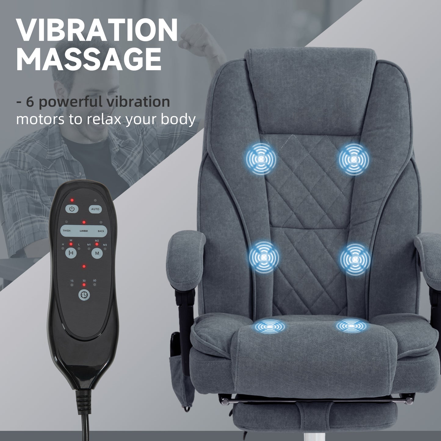 Massage Office Chair, Reclining Computer Chair with Adjustable Height and Footrest, Dark Grey