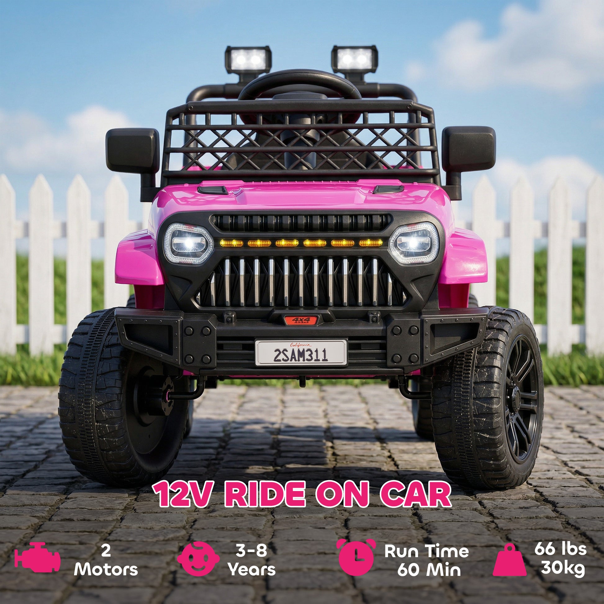 Qaba 12V Ride on Truck, Electric Car for Kids with Remote Control, Suspension, 3 Speeds, USB Music Headlights, Pink