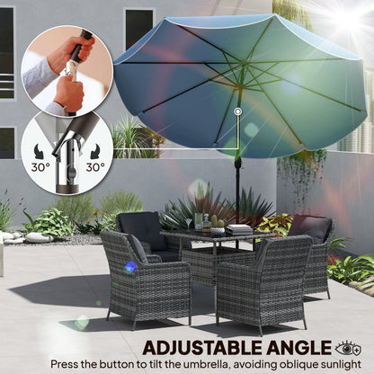 9' x 9' Round Market Umbrella with Valance, Patio Umbrella with Tilt and Crank, for Garden, Deck, Poolside, Sky Blue